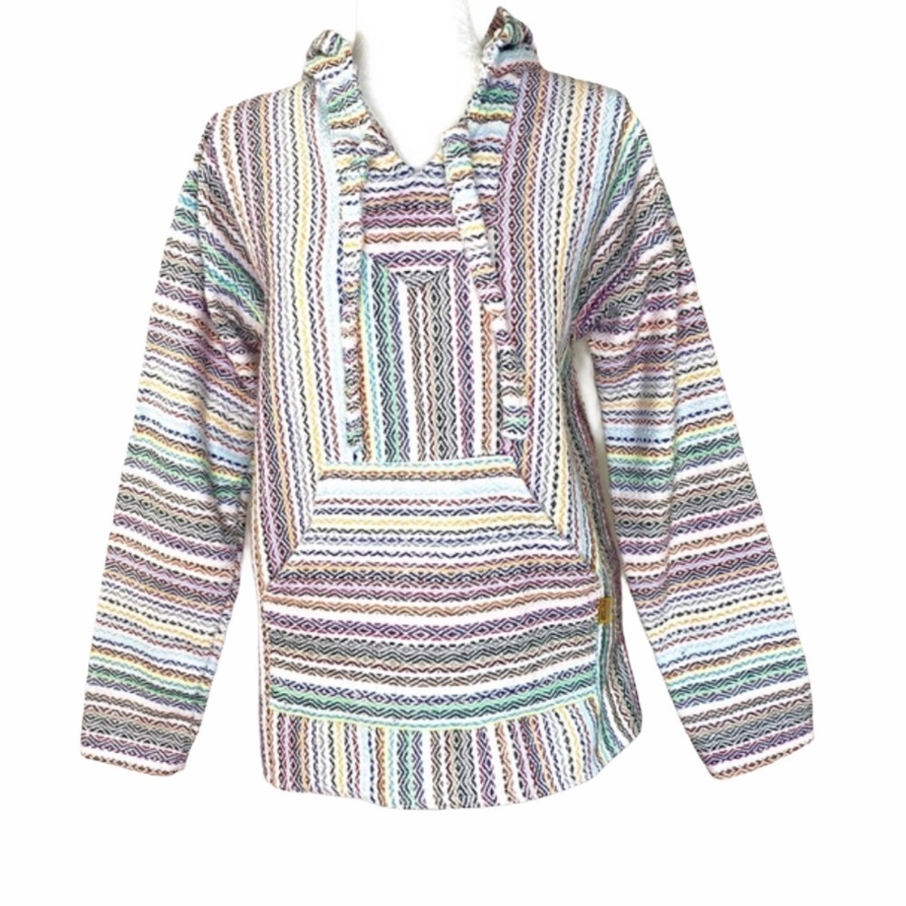 MOLINA Striped Drug Rug Baja Poncho Pullover